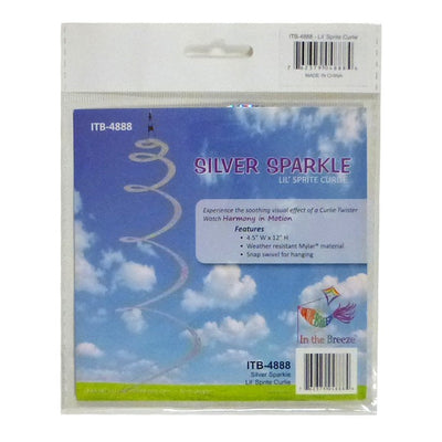 Silver Sparkle Lil' Sprite twirling elegantly in the breeze, crafted from durable Mylar for stunning indoor and outdoor decoration.