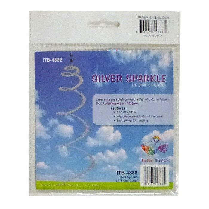 Silver Sparkle Lil' Sprite twirling elegantly in the breeze, crafted from durable Mylar for stunning indoor and outdoor decoration.