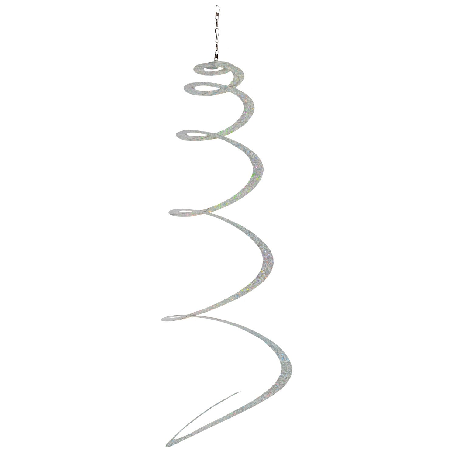 Silver Sparkle Lil' Sprite twirling elegantly in the breeze, crafted from durable Mylar for stunning indoor and outdoor decoration.