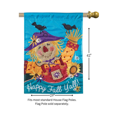 Flag Happy Fall Y'all 29x42 featuring double applique design, durable polyester, and vibrant embroidery for welcoming fall outdoor décor.