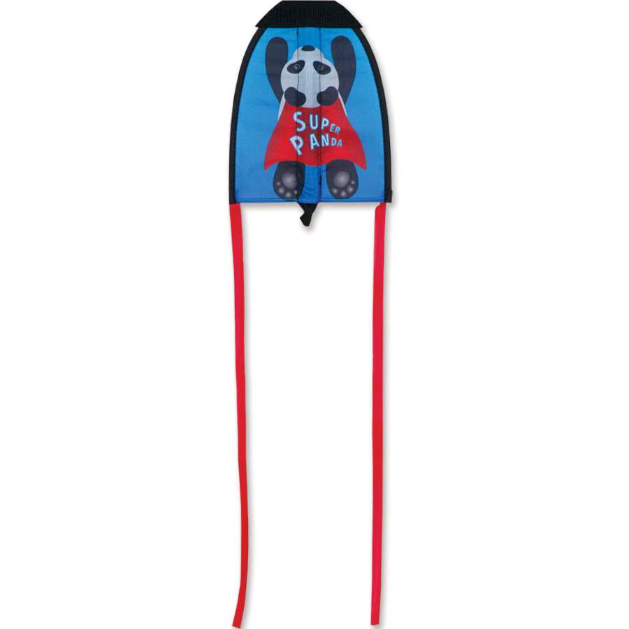 Sling Glider - Super Panda kite floating joyfully in a blue sky, featuring a playful panda design, ready for a breezy outdoor day.