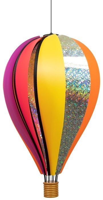 Small Carnival Hot Air Balloon garden spinner displaying 10 colorful poly panels, spinning gently in a garden setting.