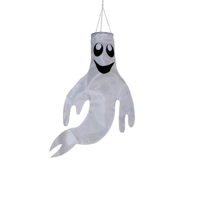 Small Ghost Windsock featuring a grinning ghost design swaying gently in the wind, perfect for autumn and Halloween decor.