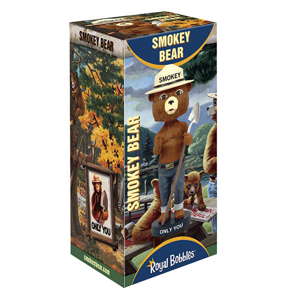 Smokey Bear Bobblehead, 7 inches tall with a friendly expression and ranger hat, showcasing an iconic American symbol for forest fire prevention.