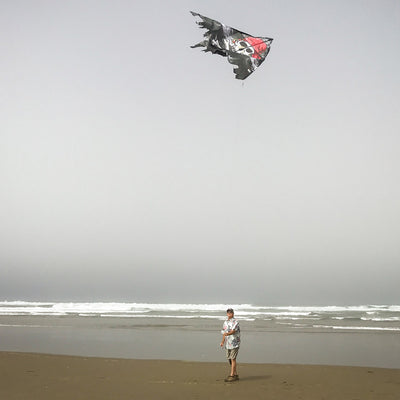 Smokin' Pirate Fringe Delta Kite featuring Jolly Roger graphics, 50 inches in size, ideal for family excursions and adventures in the sky.