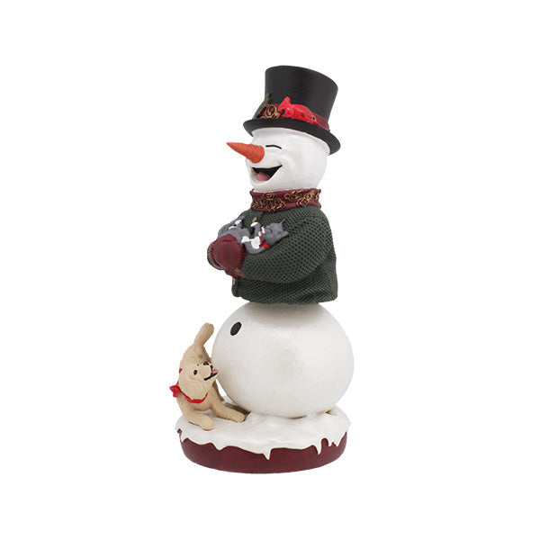 Snowman Bobblehips 8-inch bobblehead with cheerful snowman and animal friends, ideal for winter and holiday decoration.
