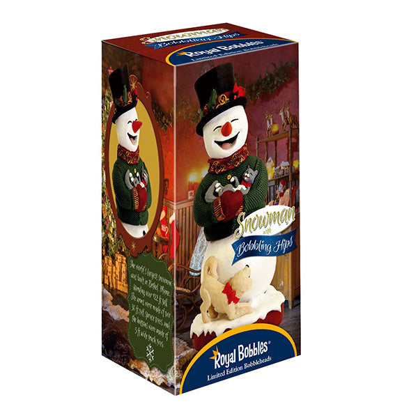 Snowman Bobblehips 8-inch bobblehead with cheerful snowman and animal friends, ideal for winter and holiday decoration.