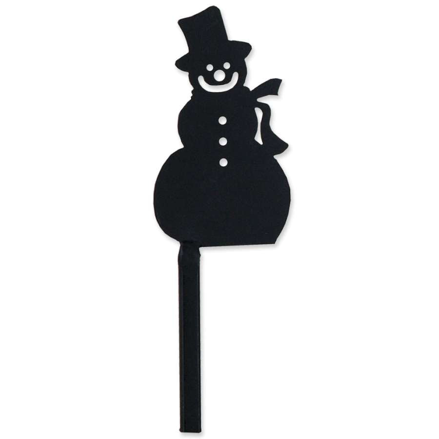 Snowman Flag Finial featuring a colorful snowman design atop a flag pole in a winter garden setting, perfect for holiday decor.