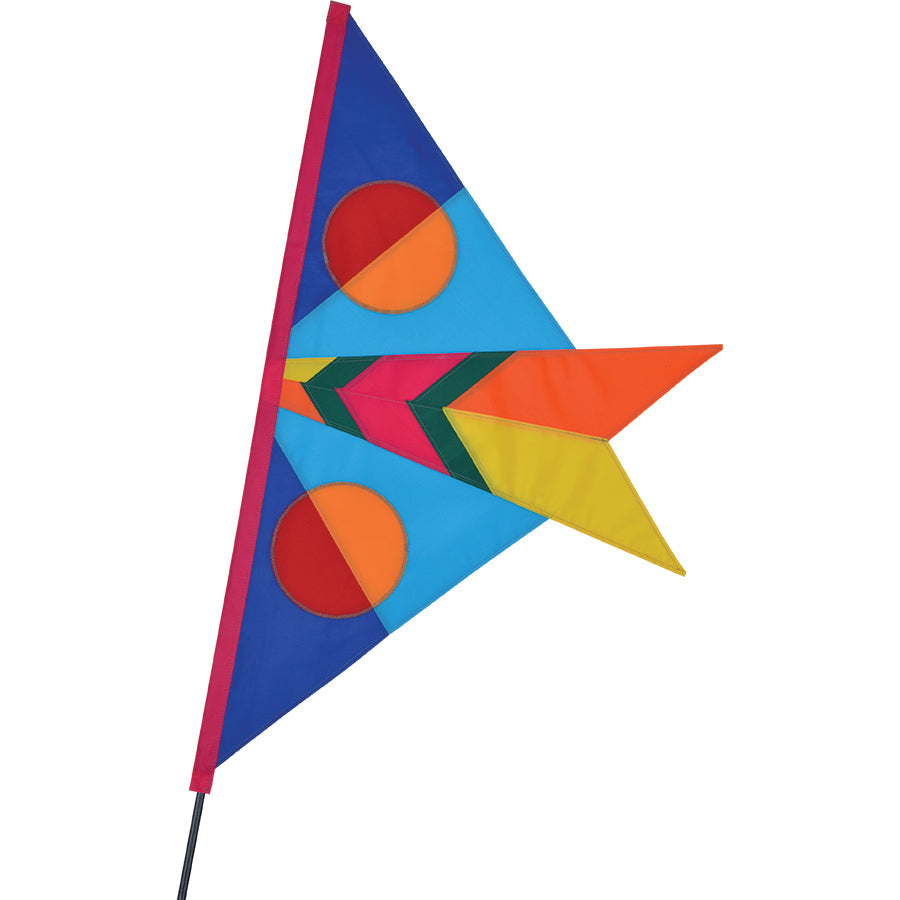 SoundWinds Falcon Recumbent Bike Flag in vibrant blue, measuring 21x37.5 inches, displayed on a bike in an outdoor setting.