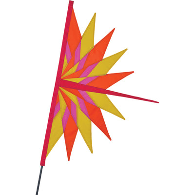 SoundWinds Fan Recumbent Bike Flag displayed on a bike, measuring 23x35.5 inches, showcasing bright colors and a sturdy pole for visibility.