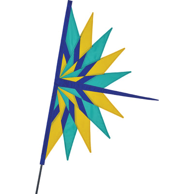 SoundWinds Fan Recumbent Bike Flag featuring a tropical design, shown with a sturdy shock-corded fiberglass pole, perfect for enhancing visibility while cycling.