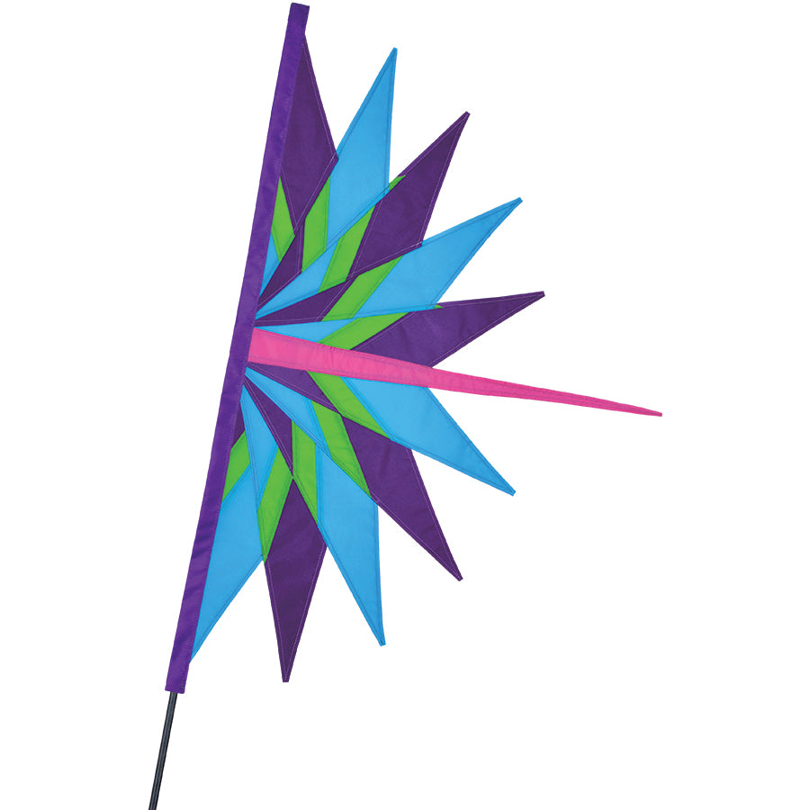 SoundWinds Fan recumbent bike flag demonstrating vibrant UV-resistant colors secured on a shock-corded fiberglass pole, ideal for cycling safety.