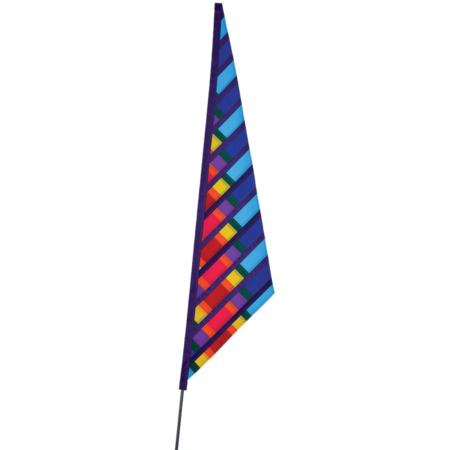 SoundWinds Garden Sail Recumbent Bike Flag in blue, measuring 11x50.25 inches, displayed on a recumbent bike outdoors.