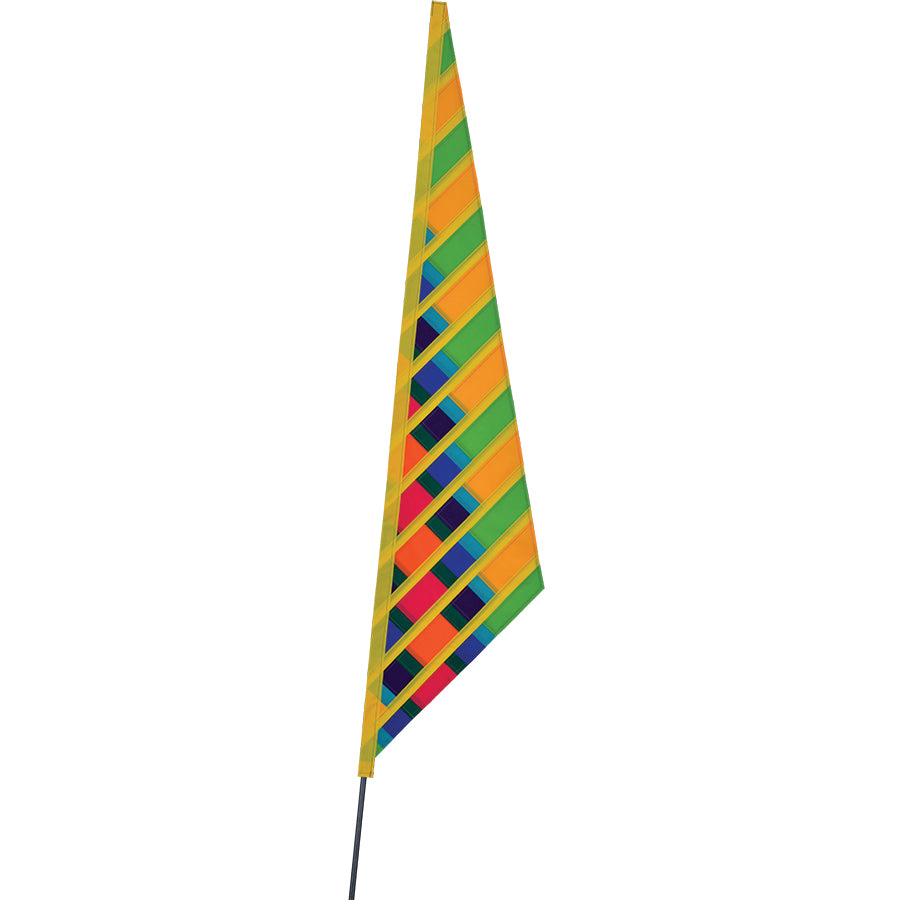 SoundWinds Garden Sail Recumbent Bike Flag in green displayed on a bike with a shock corded fiberglass pole, ensuring visibility while riding.