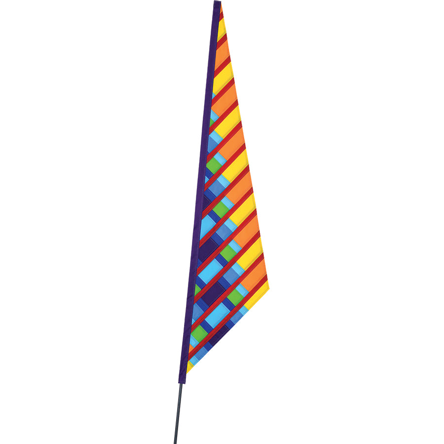 SoundWinds Garden Sail Recumbent Bike Flag in bright yellow attached to a bike pole, measuring 11x50.25 inches, ideal for enhancing cyclist visibility.