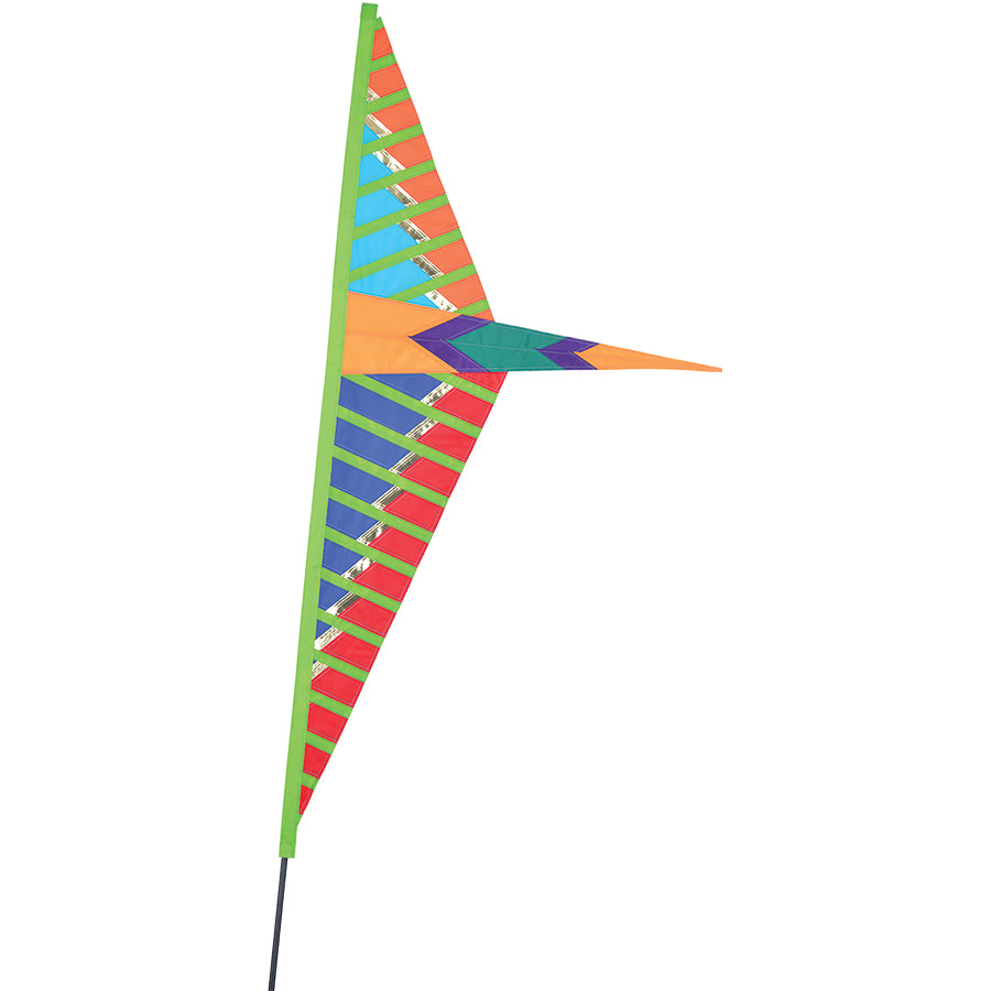 SoundWinds Lark Recumbent Bike Flag in Blue Rainbow mounted on a fiberglass pole, showcasing vibrant colors for enhanced cycling visibility.