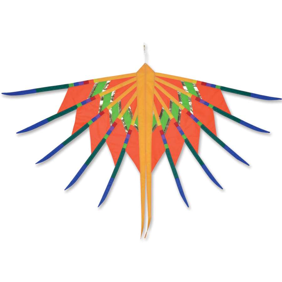 Visualize the SoundWinds Phoenix Hanging Banner in bright tangerine, measuring 66 x 43 inches, beautifully draping from a porch or outdoor fixture.