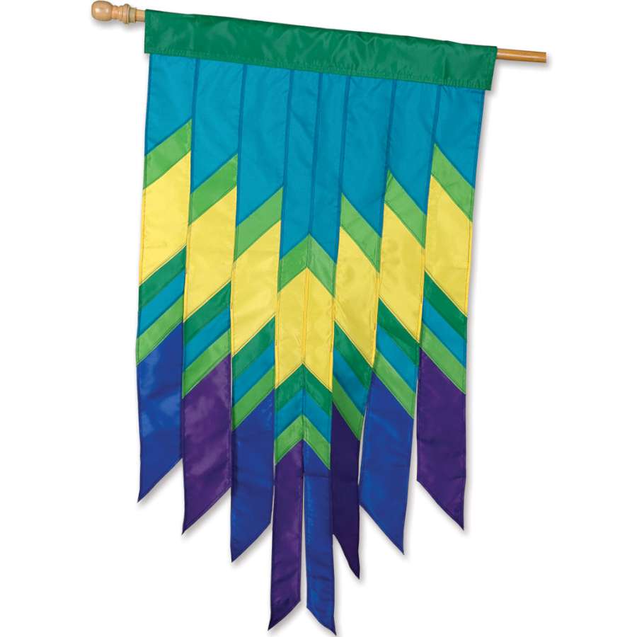 SoundWinds 28 in. Progressive Banner by David Ti, showcasing bold graphics and vibrant colors displayed on a house flag pole in an outdoor setting.
