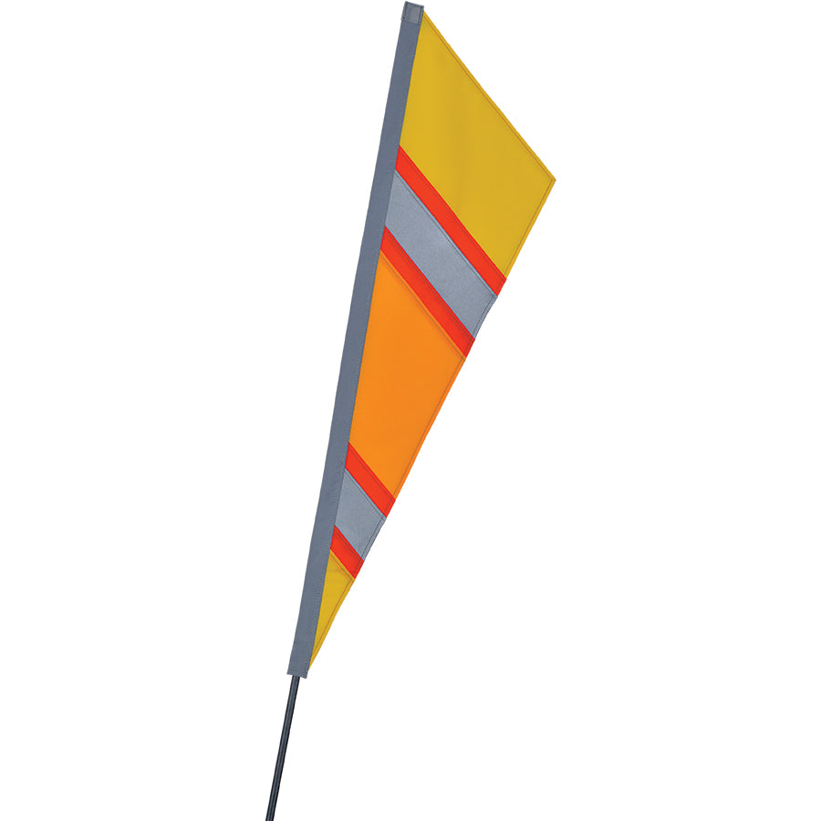 SoundWinds Reflective Fanion Recumbent Bike Flag in vibrant yellow attached to a bike, showcasing its bright and durable design for enhanced safety.