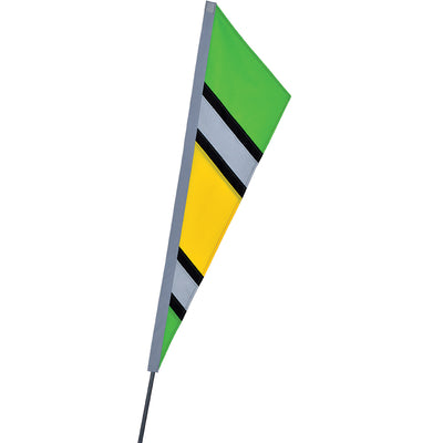 SoundWinds Reflective Fanion Recumbent Bike Flag in bright green attached to a bike pole, showcasing its vibrant color and design for enhanced visibility.