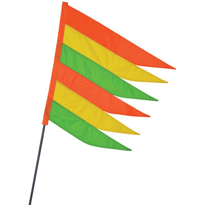 SoundWinds Safety Recumbent Bike Flag in neon colors with a sturdy fiberglass pole, designed for enhanced visibility on the road.
