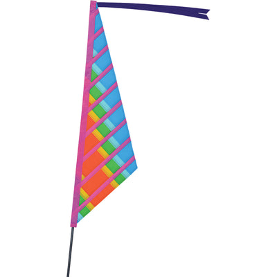 Colorful SoundWinds Sail recumbent bike flag featuring UV-resistant SunTex fabric, perfect for cycling enthusiasts seeking safety and style.