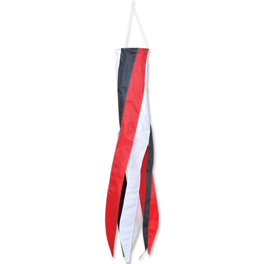SoundWinds Tecmo Swirls Windsock measuring 41 inches with colorful swirl design, gracefully hanging and swaying outdoors.