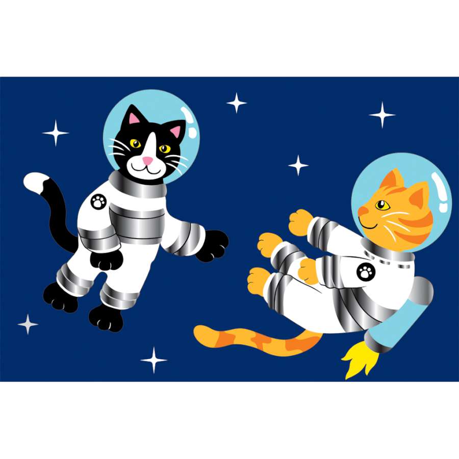 40-inch Space Cats windsock featuring playful cats and celestial designs, displayed in a garden with gentle movement in the wind.