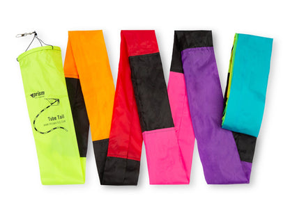 Spectrum tube tail with rainbow gradient, inflating airflow construction, and swivel clip attachment for vibrant, motion-filled kite flying.
