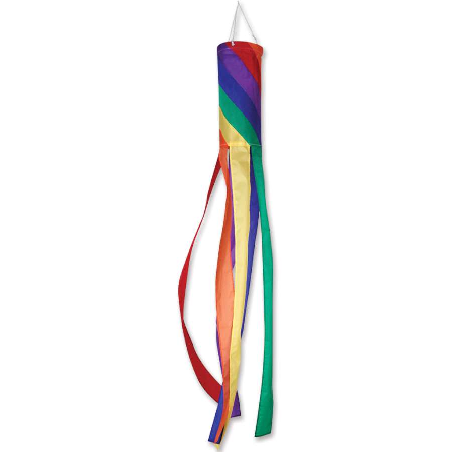 Vibrant Spiral Column Windsock measuring 40 inches, showcasing a colorful design, swaying gracefully in an outdoor garden setting.
