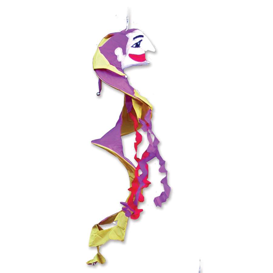 Spiral - Jester plush toy with vibrant colors and unique spiral design, displayed against a playful background, perfect for kids.
