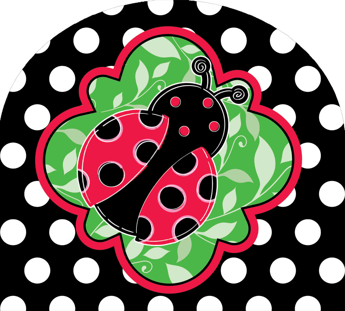 Spotted Ladybug Arbor Mate PVC panel displayed in a vibrant garden setting, measuring 9.25x7.5 inches for spring and summer decor.