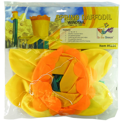 Spring Daffodil Floral Windtail featuring 3D daffodil blooms and colorful tails, elegantly displayed outdoors, gently swaying in the breeze.