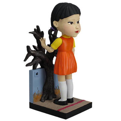 Squid Games Young-Hee Doll 10" bobblehead with detailed features and nodding action, perfect for horror collectors and fans of the series.