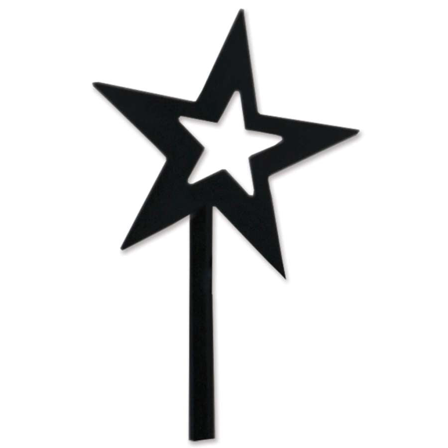 Star Flag Finial, a 6-inch polished star design, securely mounted atop a garden flag pole in a beautiful outdoor setting.
