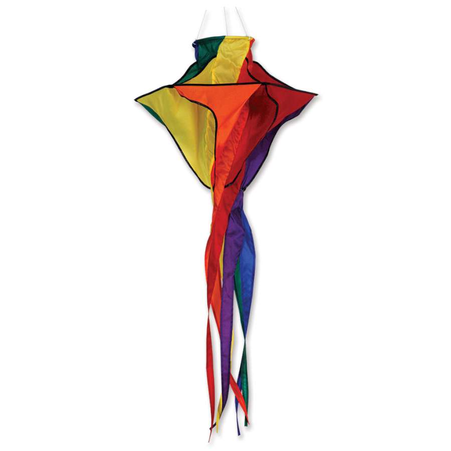 Star Twister 30 - Rainbow wind spinner featuring a vibrant array of colors, elegantly spinning in the breeze, enhancing outdoor decor.