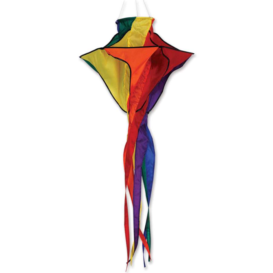 Star Twister 42 Rainbow wind spinner showcasing vibrant colors, spinning gracefully in the outdoor garden setting.