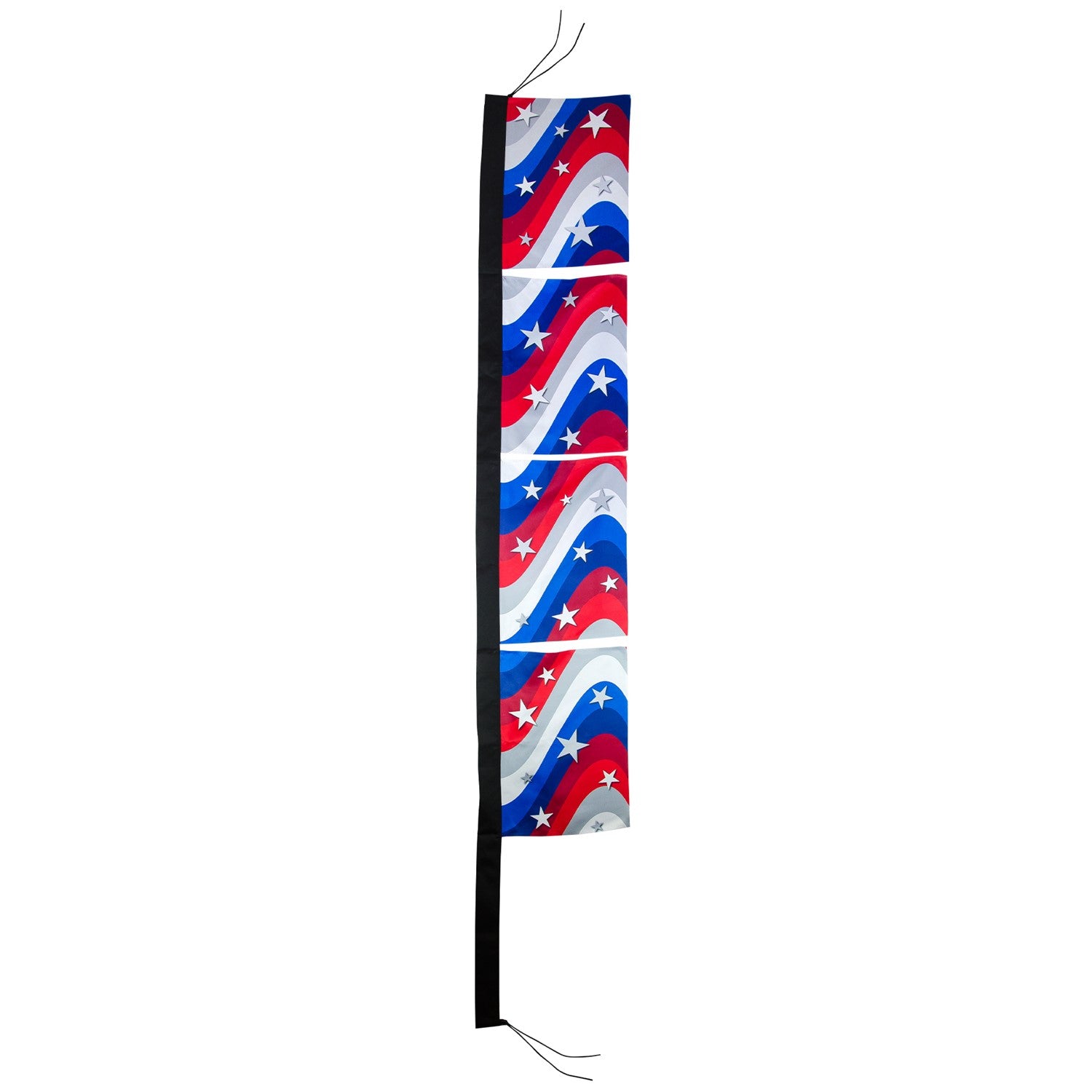 Stars & Stripes 17' x 82' 4-section feather banner displayed outdoors, featuring American flag colors and details visible on both sides.