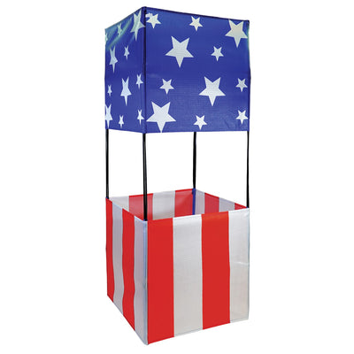 Stars & Stripes Double Box Kite soaring in a blue sky, showcasing vibrant red, white, and blue colors, designed for stability and fun.