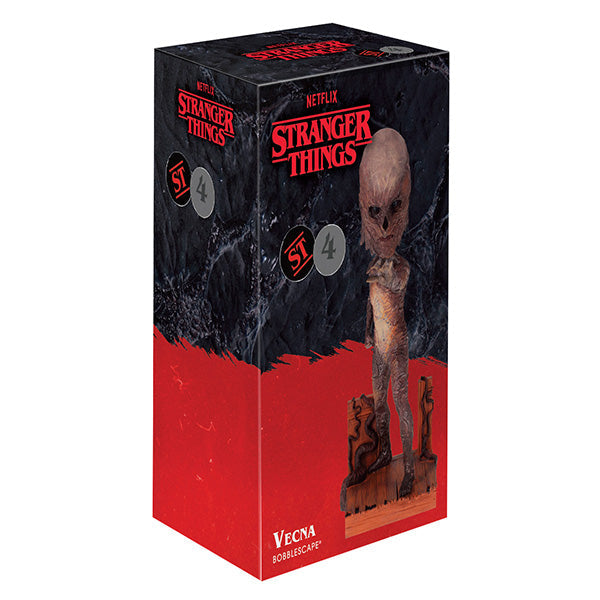 Stranger Things Vecna Bobblehead depicting the sinister villain in his eerie lair, standing approximately 8 inches tall, showcasing intricate details.