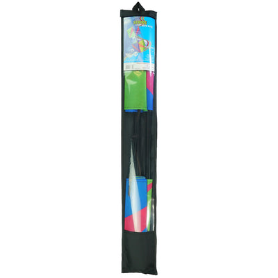 The Strike Double Box Kite soaring in the sky, showcasing its vibrant design and multiple sail surfaces for enhanced stability.