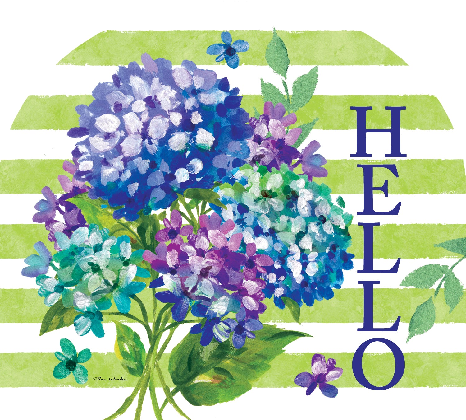 Striped Hydrangeas Arbor Mate decorative panel featuring vibrant colors displayed in a garden setting, measuring 9.25 x 7.5 inches.