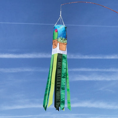 Colorful Succulents 40" Windsock featuring detailed succulent design and vibrant colors, hanging elegantly in an outdoor space.