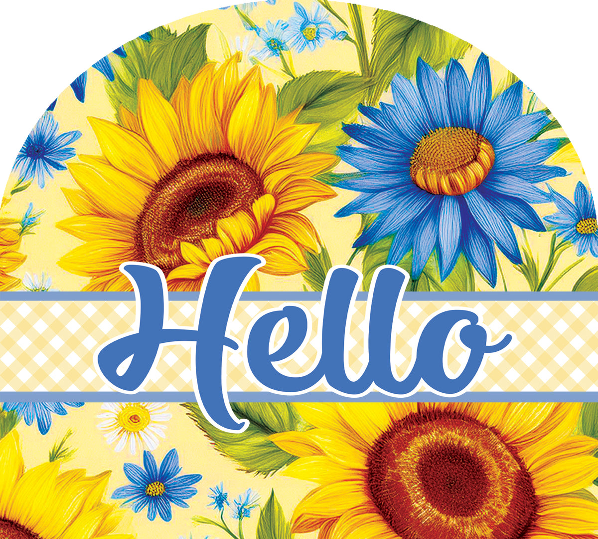 Sunflowers and Daisies Arbor Mate panel displayed in a garden holder, featuring vibrant sunflower and daisy designs, perfect for seasonal decor.