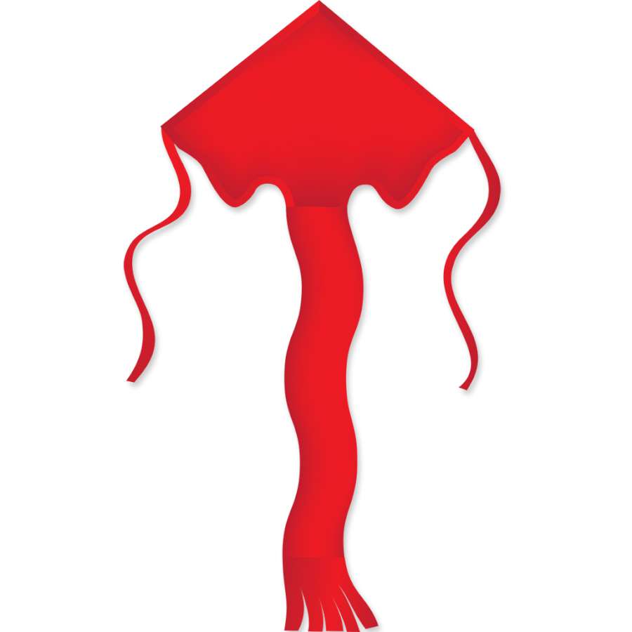 Super Flier Kite in vibrant red, measuring 46x90 inches, soaring against a blue sky during an outdoor kite-flying event.