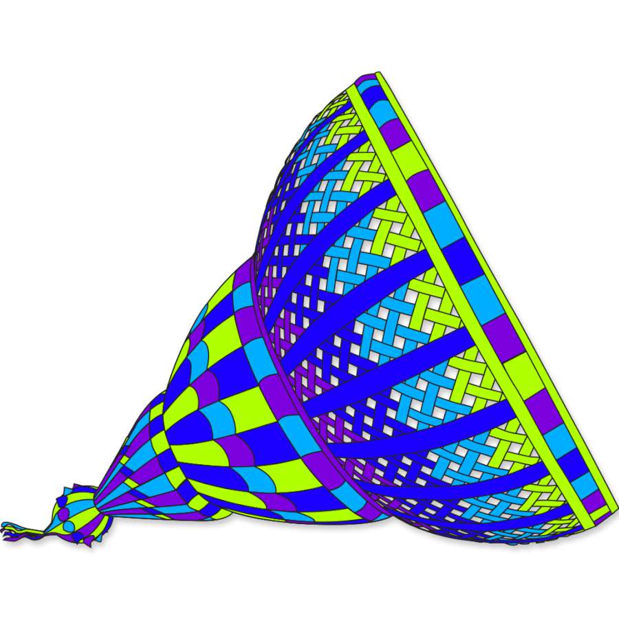 Super Mega Mesh Bowl kite displaying a Cool Waterfall pattern, measuring 25x35 ft, flying gracefully in a clear blue sky.
