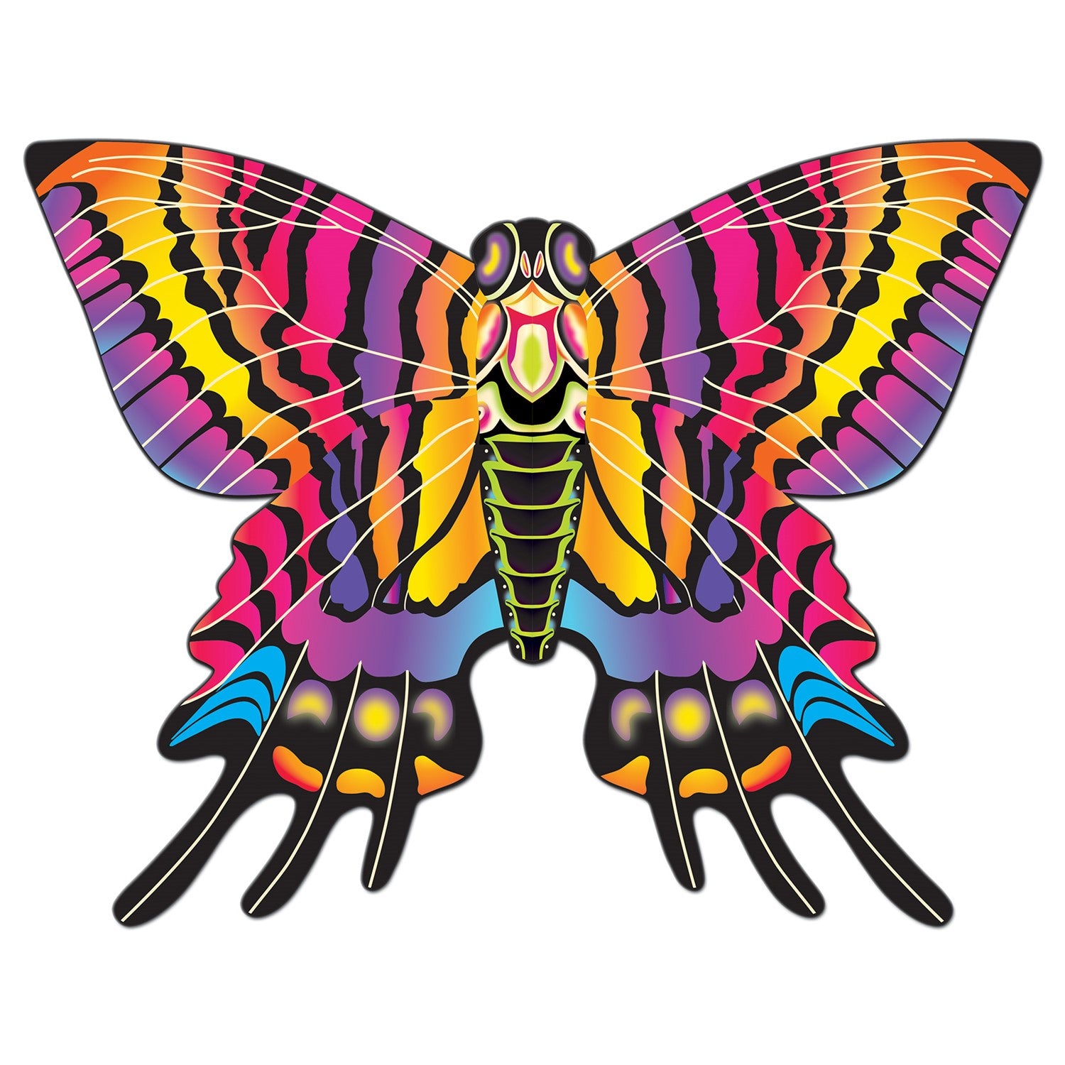 SuperSize Butterfly Kite featuring a vibrant purple butterfly design flying against a clear blue sky, ready for family fun and adventure.