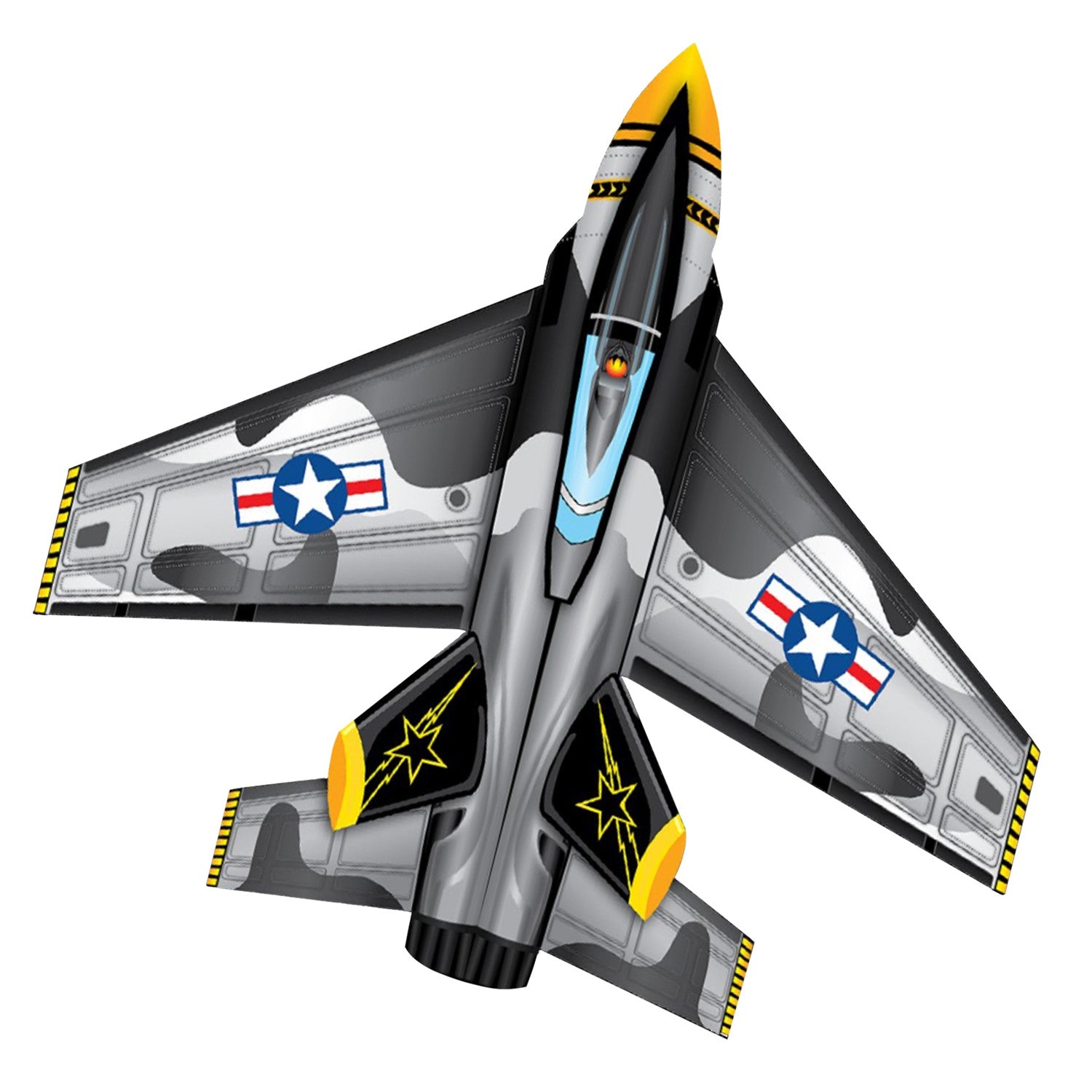SuperSize Ultra CamoJet Kite featuring a camo design flown against a clear blue sky, showcasing its impressive flight and stability.