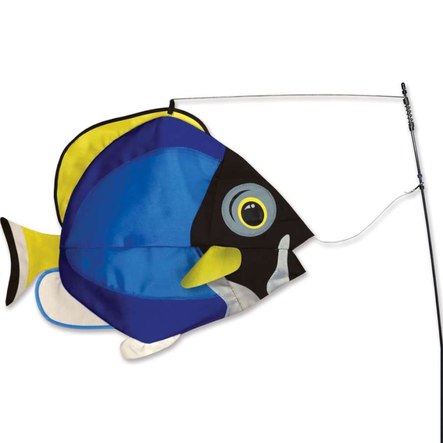 Swimming Fish - Powder Surgeon decoration bobbing in the wind, made from colorful, fade-resistant fabric, creating a lively outdoor atmosphere.