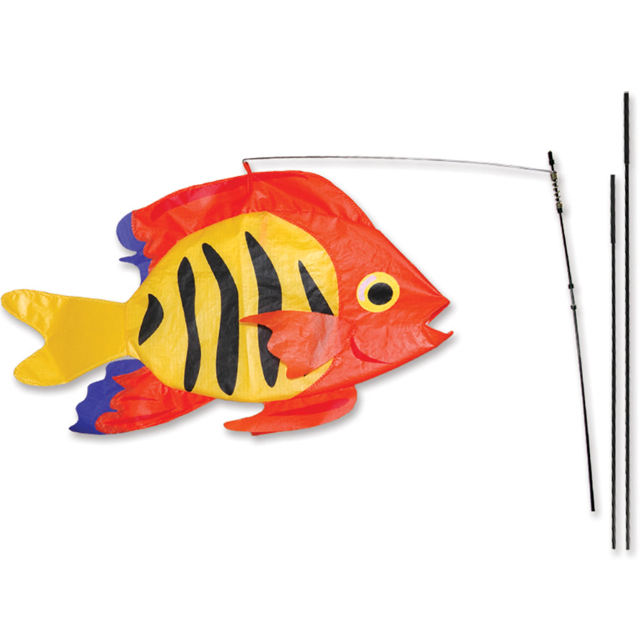 Swimming Fish Recumbent Bike Flag featuring colorful fish design displayed on a bike pole, enhancing visibility for cyclists on the road.
